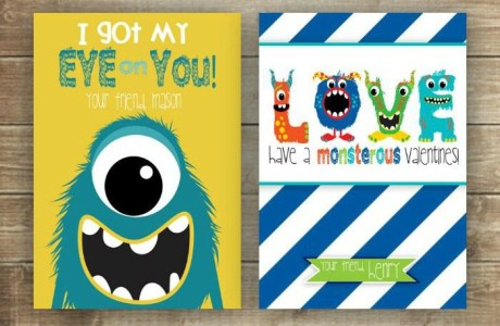 Printable Valentines cards for kids - monster-FP