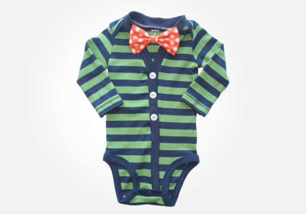 Nerdy baby onesies - This little onesie has all the makings of the perfect nerdy outfit for baby including stripes and a big bowtie