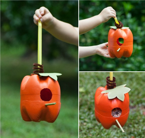 fall craft projects for kids - pumpkin bird feeder