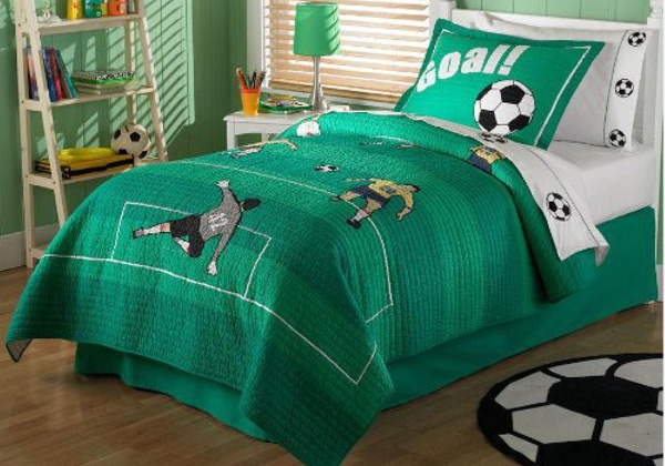 Soccer quilt and pillow sham set - great soccer gift for kids
