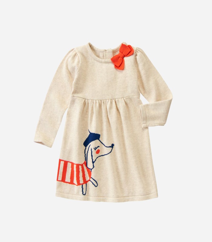 Sweater dress for girls - The little doggie on this Parisian themed sweater dress takes it to another level of cuteness. Come see the other cute sweater dress ideas...