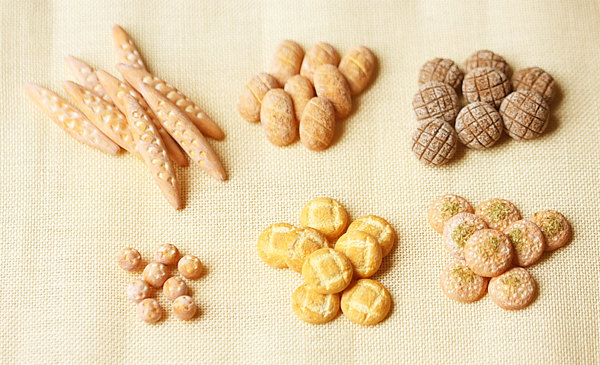 Miniature dollhouse food - realistic looking loaves of bread. 