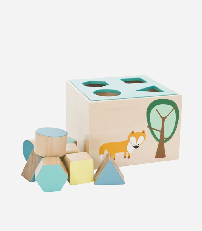 A wooden shape sorter with pretty pastel colors and a sweet, little foxy design | kidslovethisstuff.com