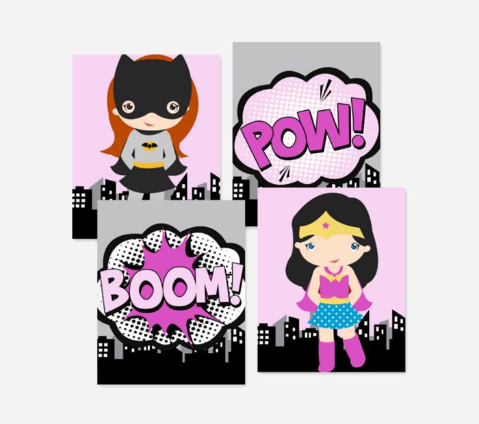 Four framed superhero wall prints for a girl's nursery or bedroom | kidslovethisstuff.com