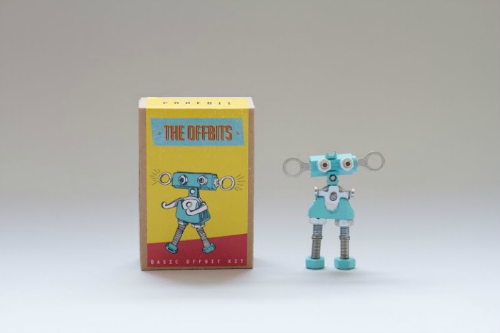 The Offbits transform household junk into cool geeky little robots and in the process, teach kids about the wonders of up-cycling. Each OFFBITS has it's own personality. Meet CareBit. He's the one in charge of hugs.