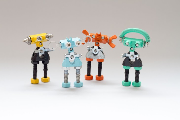 Meet the Offbits characters: InfoBit (yellow) - master of knowledge and data, CareBit (blue) - in charge of hugs, ArtBit (orange) - the quirky creator and BabaBits (green) - the most self-expressive bot of the bunch | kidslovethisstuff.com