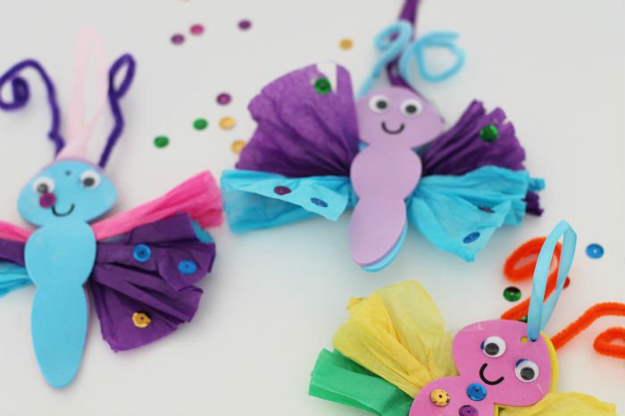 Insect and Bug Crafts: Make these pretty tissue paper butterflies with the kids. Find other cute craft ideas here...