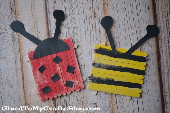 Insect and Bug Craft Ideas: Save up a bunch of popsicle sticks and tranform them into cute little bugs. Find more cute craft inspiration here...