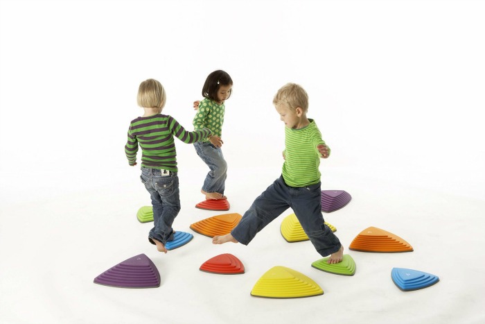 The kids would have a blast stepping and jumping over imaginary hot lava with these brightly colored riverstones. 