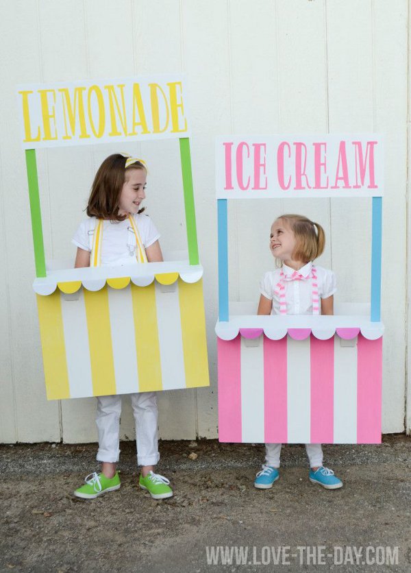 Non scary kids Halloween costumes to DIY - The lemonade and ice-cream stand costumes