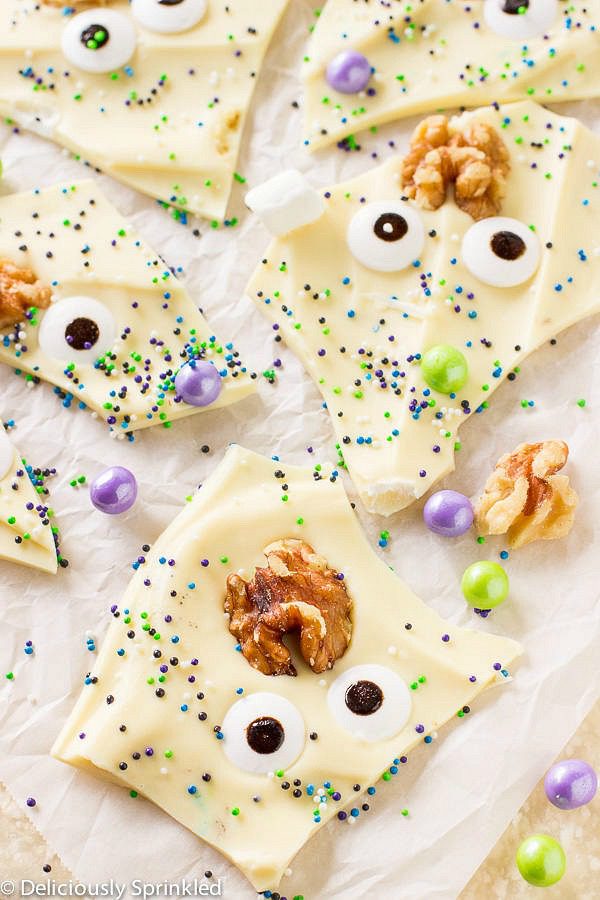 Creepy halloween desserts for kids - monster brain halloween bark