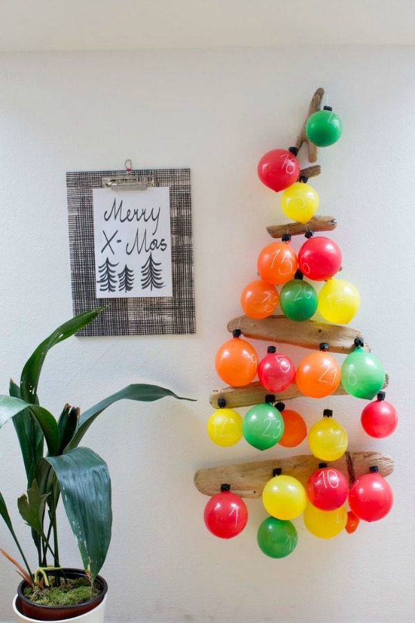 How many sleeps left until Christmas? 11 stylish DIY advent calendars to help you start the countdown the Christmas. Colorful balloon advent calendar via Look What I Made.