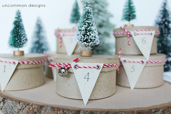 How many sleeps left until Christmas? 11 stylish DIY advent calendars to help you start the countdown the Christmas. Tree topped mini box advent calendar via Uncommon Designs