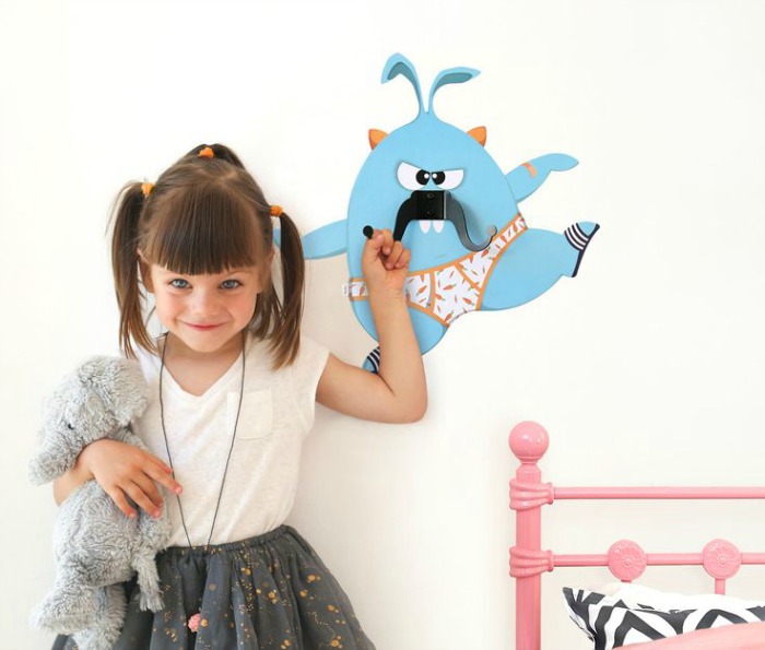This funny character decal and wall hook is a cute way to liven up a plain bedroom wall| Gifts for 3 year olds