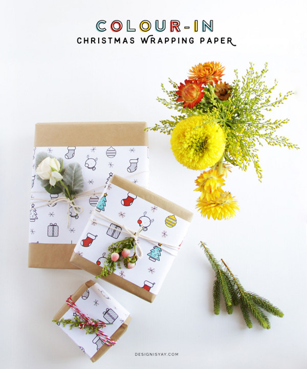 Make your own gift wrap - color-in Christmas wrapping paper