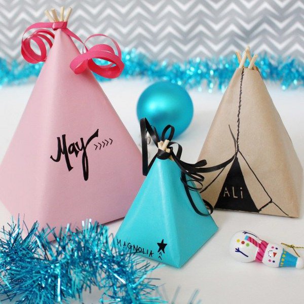 Make your own gift wrap - teepee gift wrapping