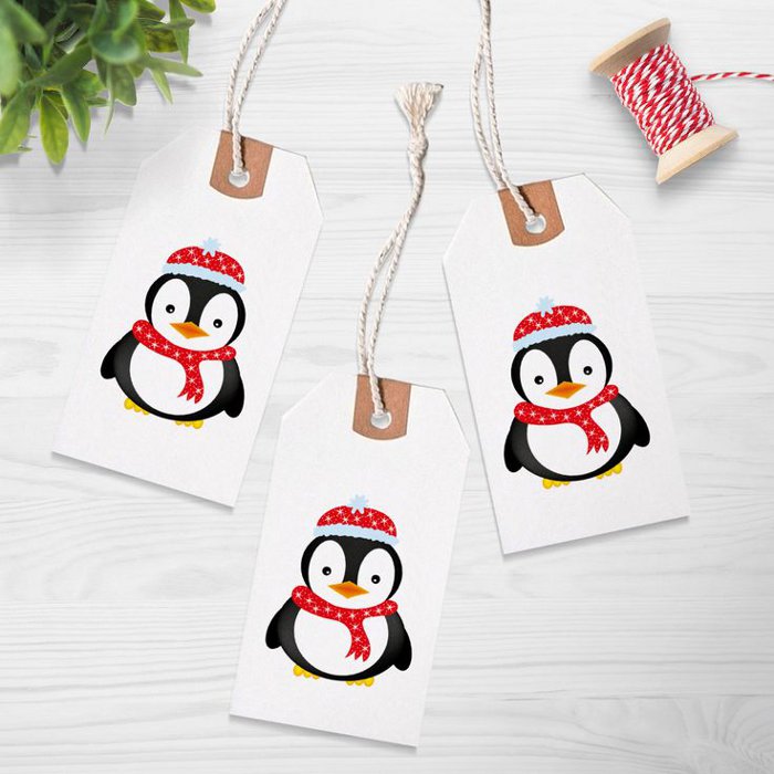 Printable holiday gift tags - cute penguin gift tags