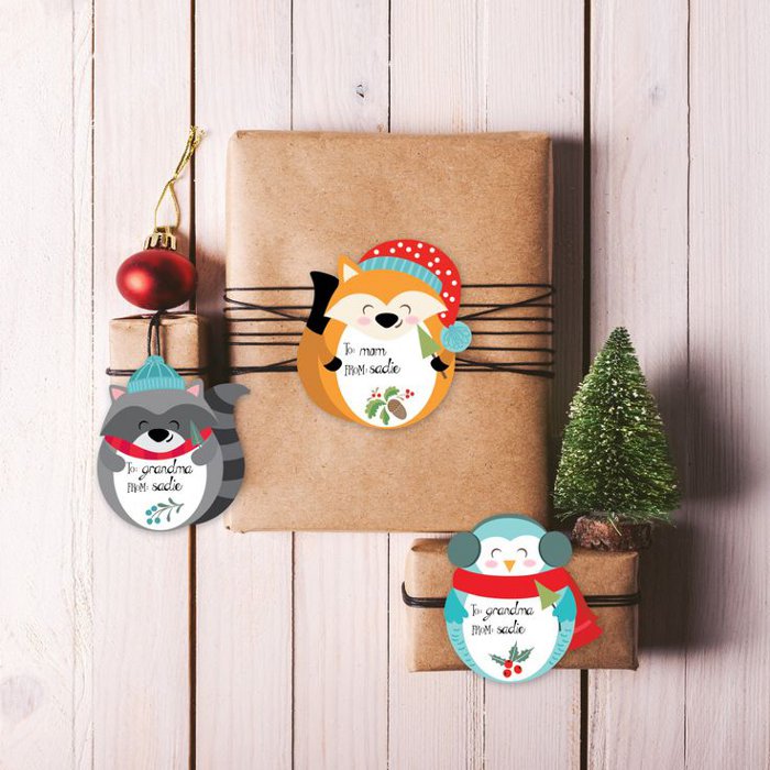 Printable holiday gift tags - woodland friends Christmas gift tags