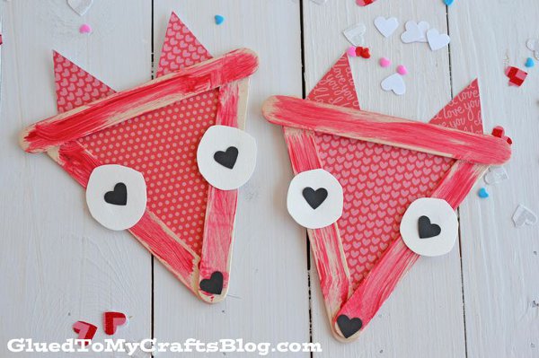 Valentine craft ideas for kids - popsicle stick valentine foxes