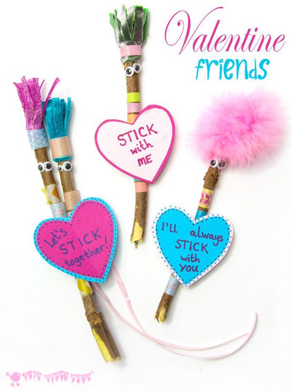 Valentine craft ideas for kids - valentine friend stick figures