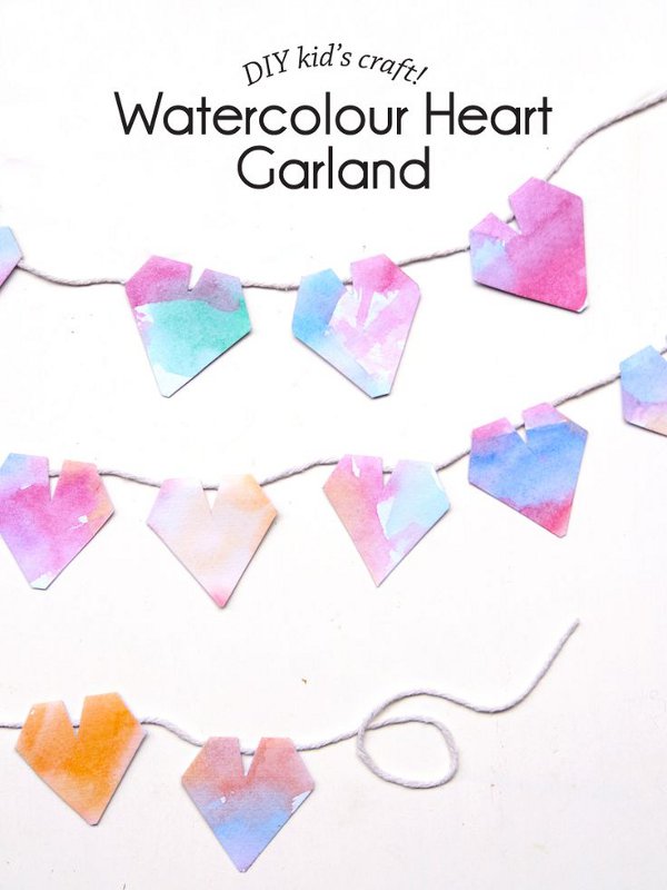 Valentine craft ideas for kids - watercolor heart garland