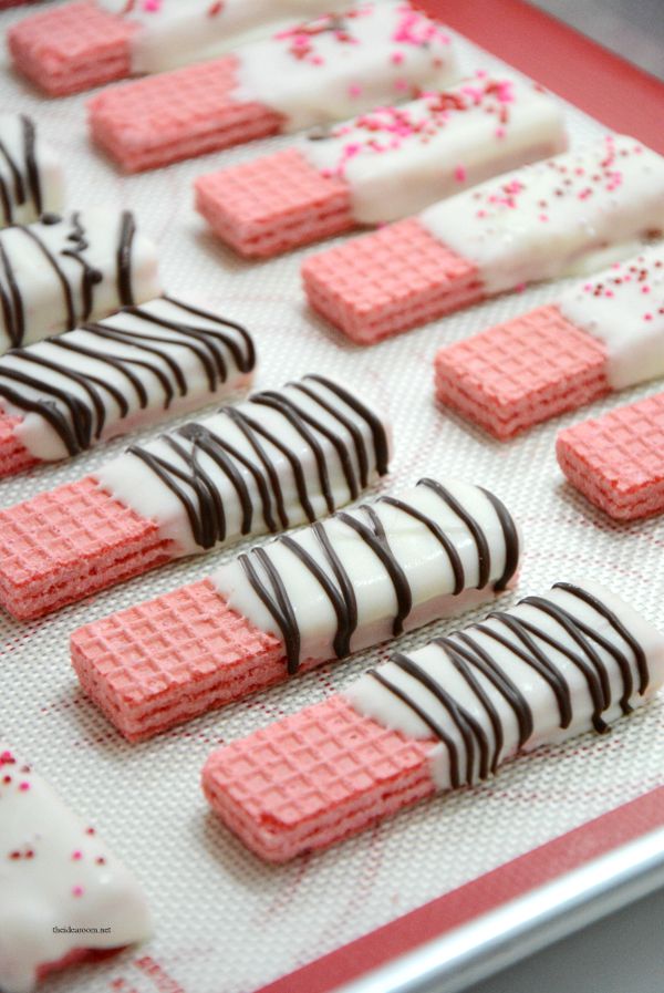 Valentine treats for kids - Chocolate Dipped Wafer Cookies