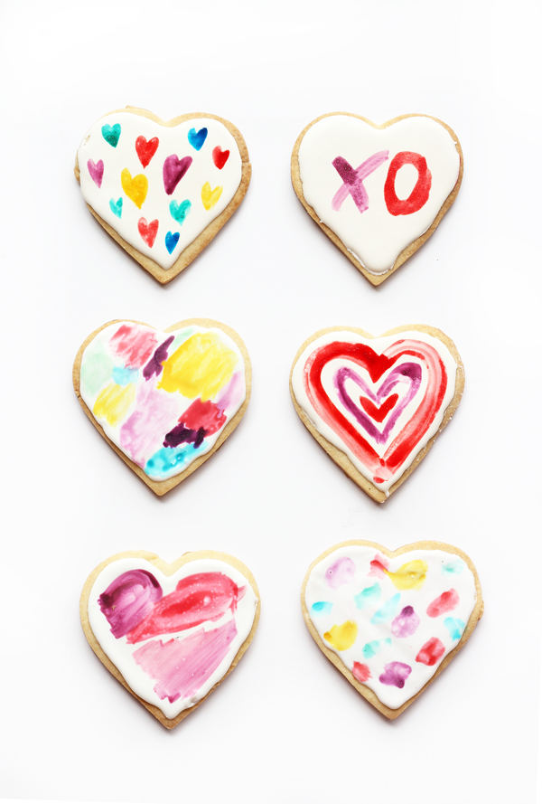 Valentine treats for kids - watercolor heart cookies