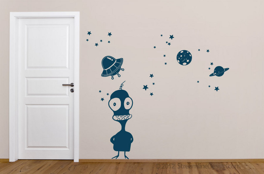 Space themed wall decals - Alien removable vinyl wall art