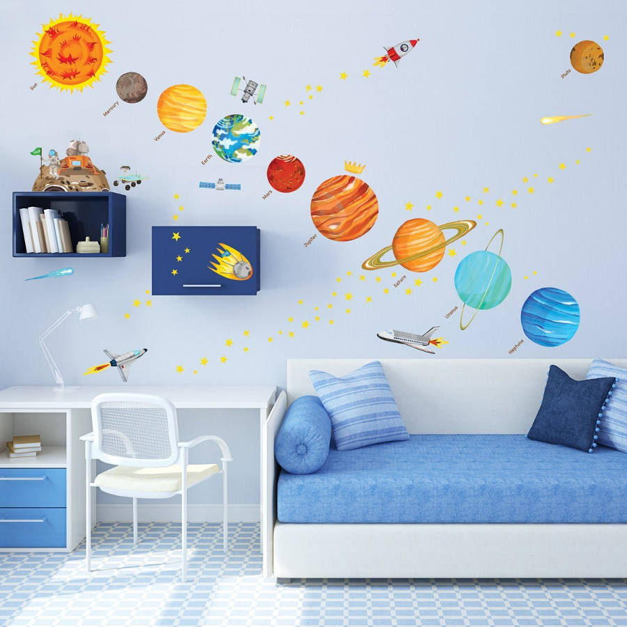 Space themed wall decals - Kids solar system wall stickers