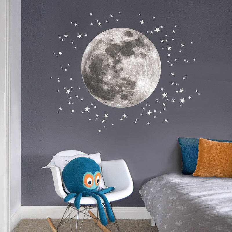 Space themed wall decals - Moon & stars fabric wall decal