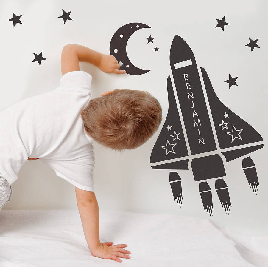 Space themed wall decals - Personalized space shuttle wall stickers