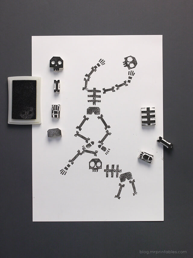 Easy Kids Halloween Crafts - Stamping Skeletons (via Mr Printables)