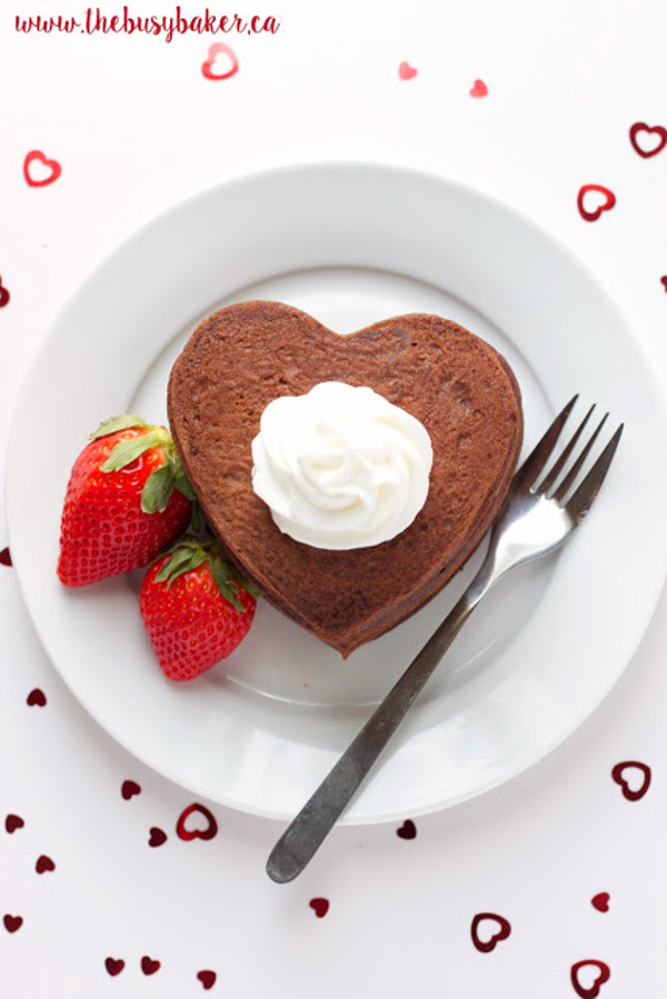 11 Heart Shaped Snacks and Treats Featuring Chocolate Heart Pancakes (via The Busy Baker)