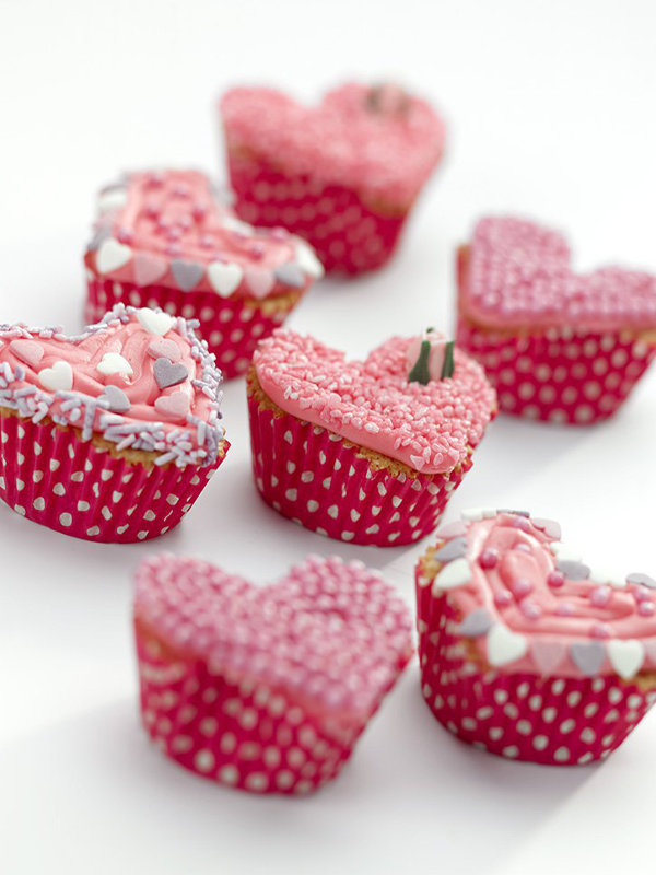 11 Heart Shaped Snacks and Treats Featuring Valentine's Pink Heart Shape Cupcakes (via In the Playroom)