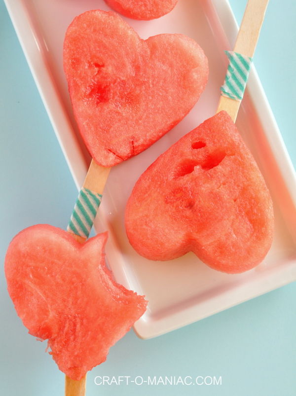 11 Heart Shaped Snacks and Treats Featuring Watermelon Heart Pops (via Craft-O-Maniac)
