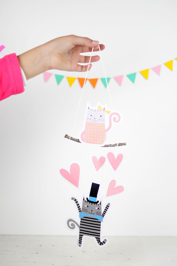 16 Last Minute Valentine Printables featuring Valentine Cat Mobile (via Hello Wonderful)